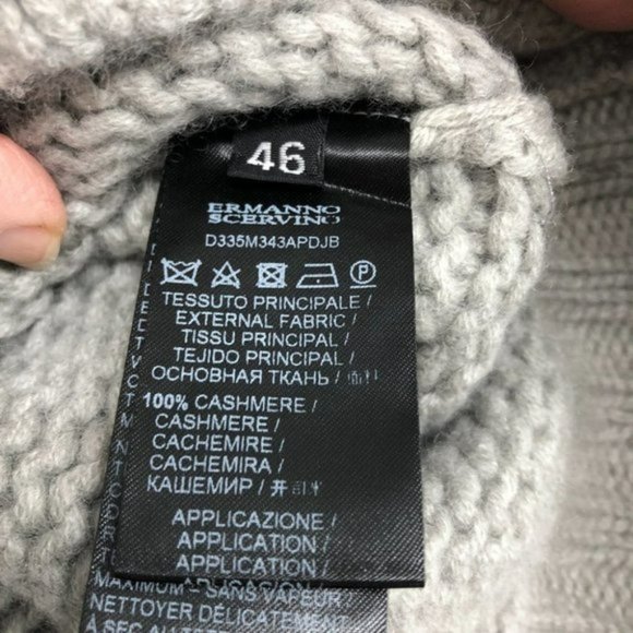 Ermanno Scervino grey 100% Cashmere knit sweater lace trimmed hems LG - Picture 6 of 7